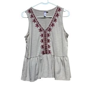 Alya Womens S Tan Embroidered Sleeveless Peplum Tank Top Boho Francesca's